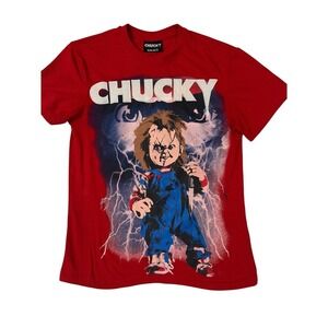 Chucky Embroidered Logo Graphic T-Shirt‎ Small Red Horror Movie Tee